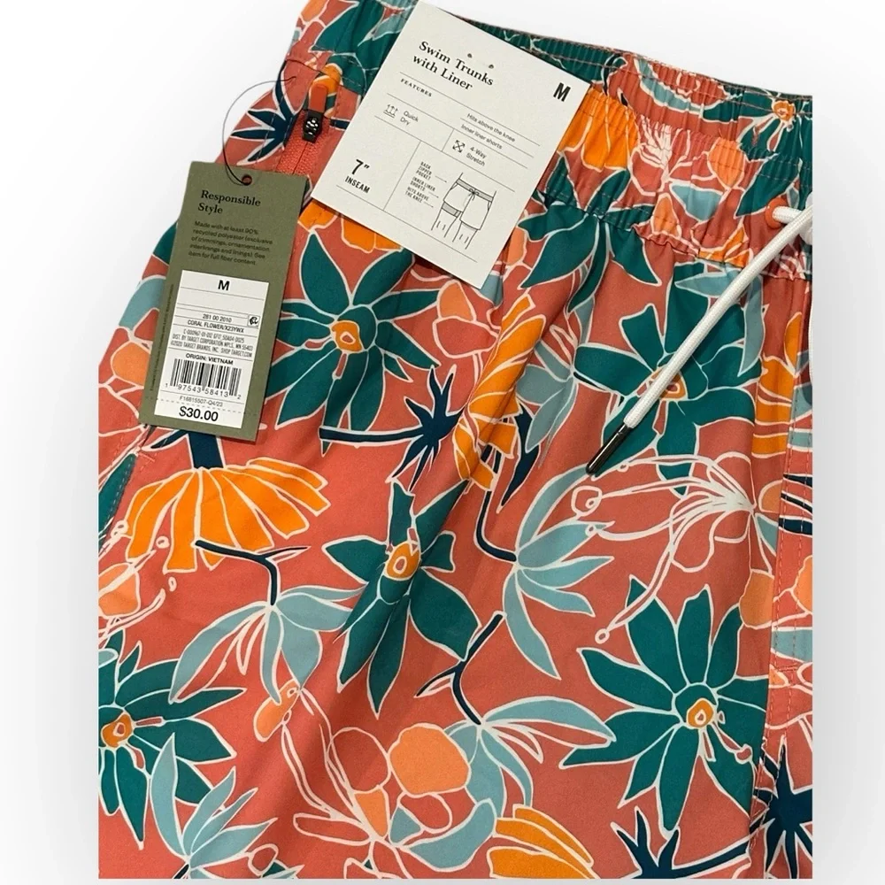 NWT Men’s Goodfellow & Co Orange Floral Swim Trunks size medium